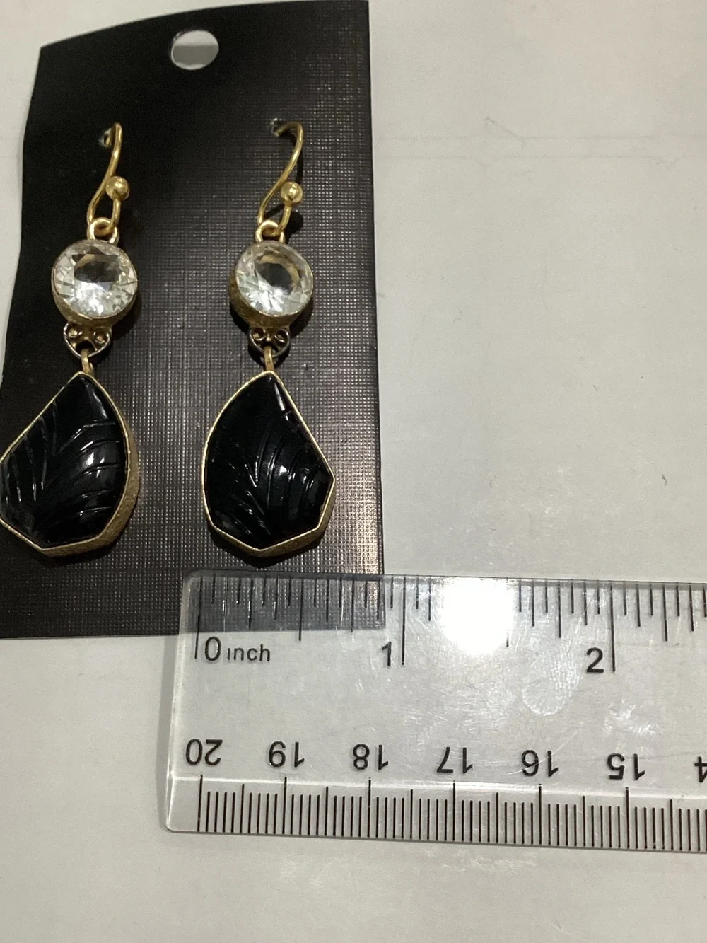 Gold-Tone Black Teardrop Crystal Drop Earrings